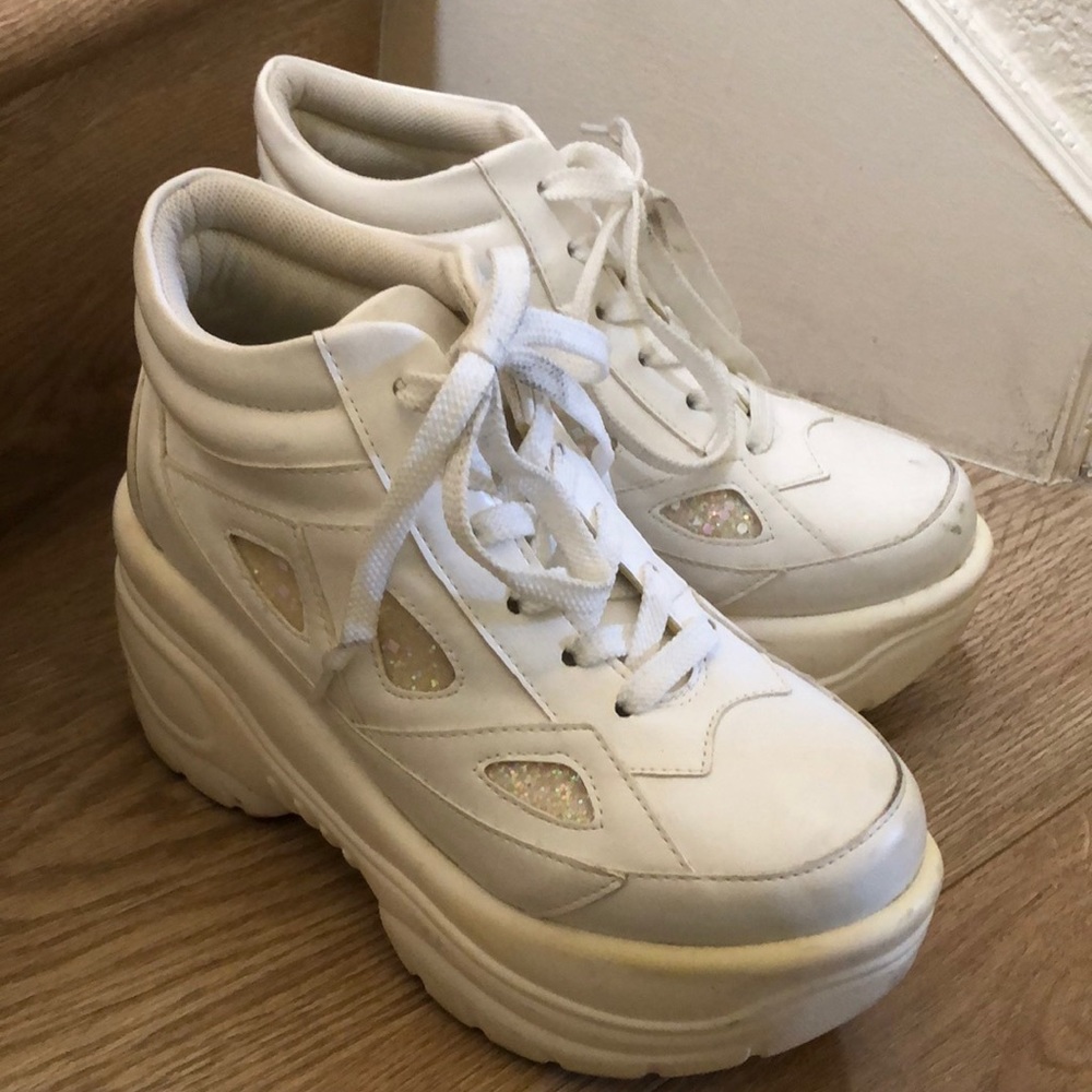 Kawaii Glitter white platform sneakers